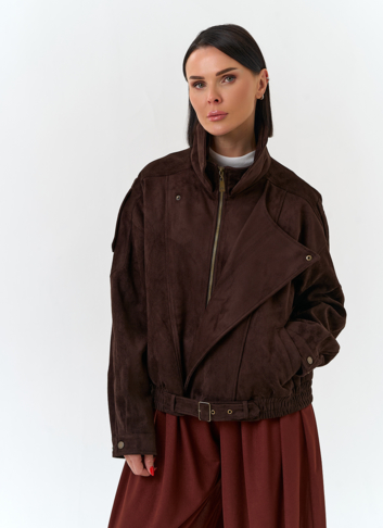 Женская куртка бомбер из эко замши