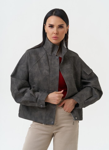 Куртка бомбер из эко кожи с воротником стойкой