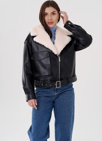 Куртка косуха на утеплении со съемным натуральным мехом