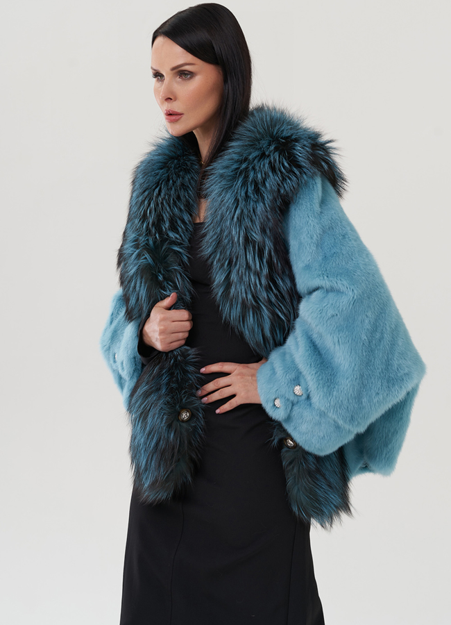 Короткая шуба из норки с мехом из чернобурки  модель № 25474 универмаг малина