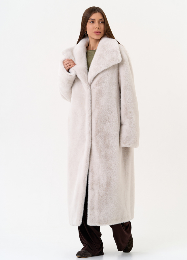 Длинная шуба из эко меха с отложным воротником модель № 31273 универмаг малина