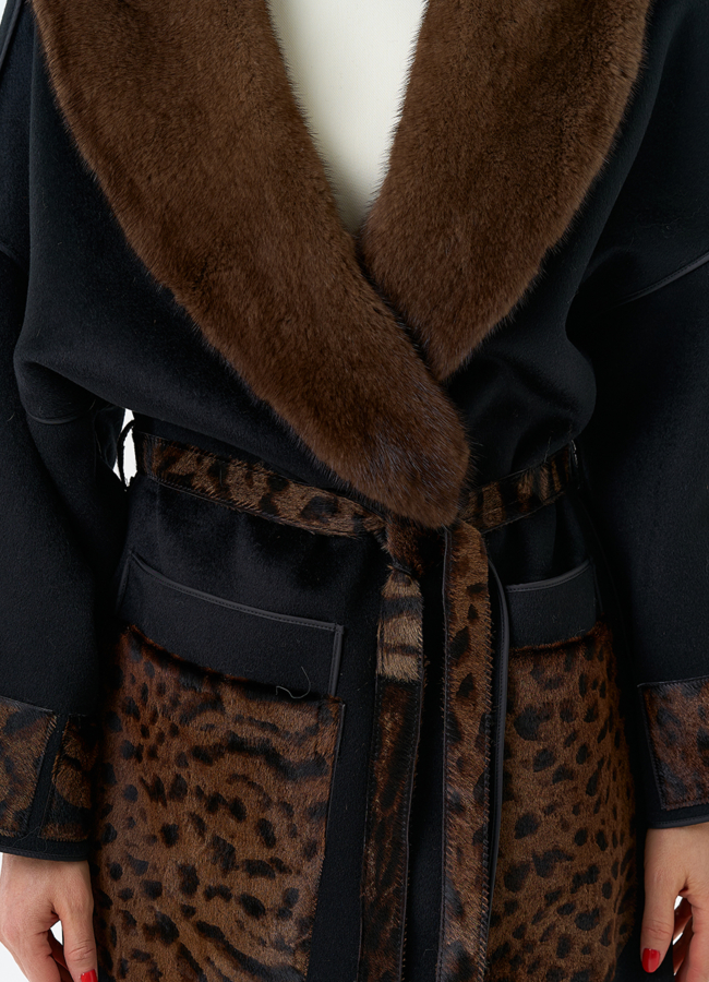 Женское длинное пальто с воротником из меха норки модель № 32647 универмаг малина