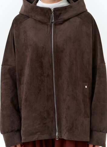 Женская куртка из эко замши с капюшоном