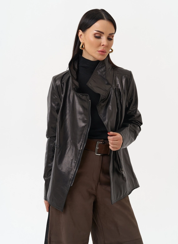 Удлиненная куртка из натуральной кожи с поясом