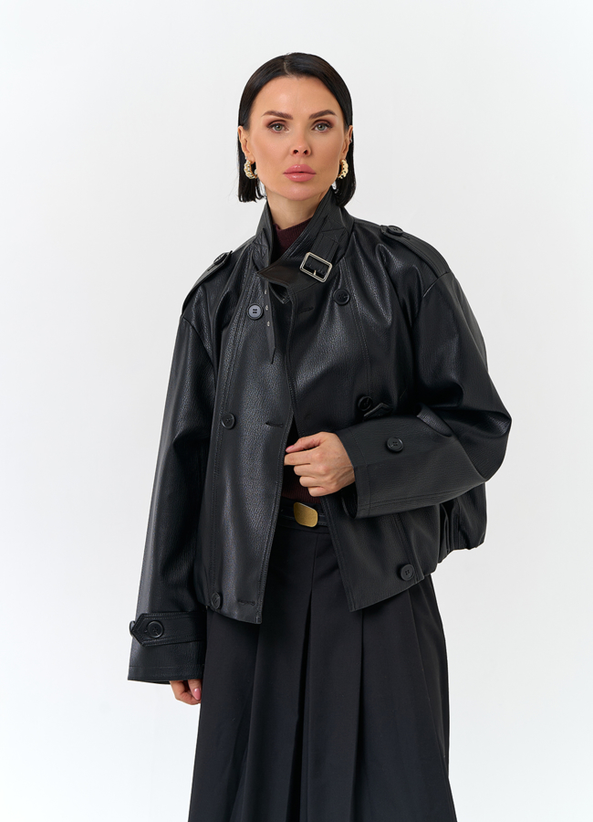 Женская куртка из эко кожи черного цвета модель № 32738 универмаг малина