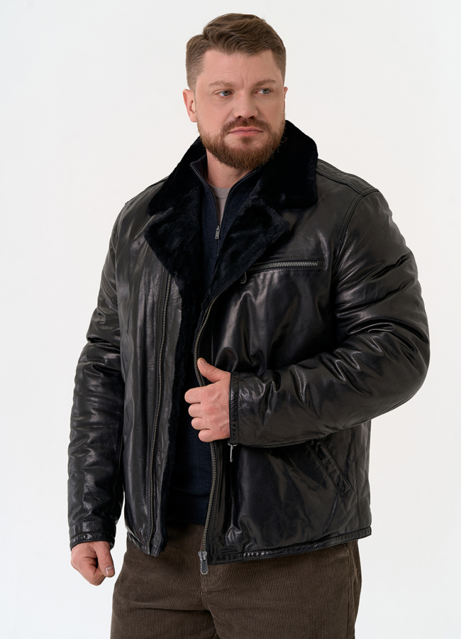 Куртка из натуральной кожи с воротником из овчины модель № 31420 универмаг малина