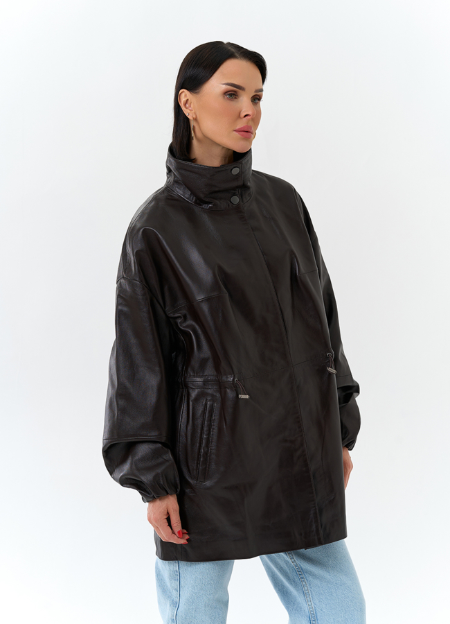 Куртка из натуральной кожи с воротником стойка модель № 32871 универмаг малина