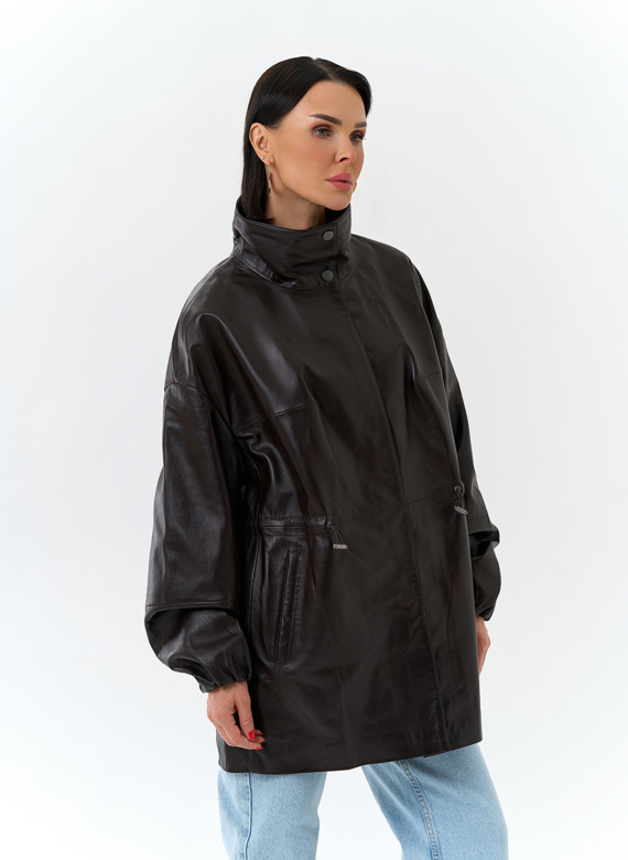 Куртка из натуральной кожи с воротником стойка