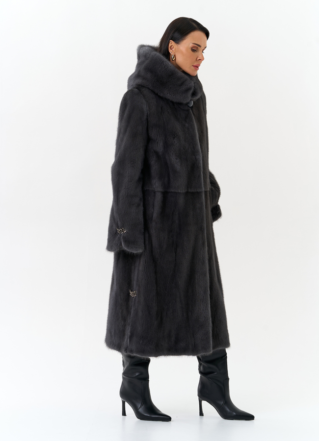 Женская шуба из меха норки с капюшоном модель № 32108 в кредит