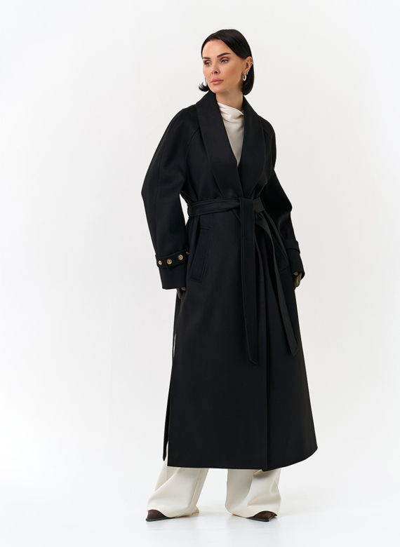 Женское длинное пальто с поясом