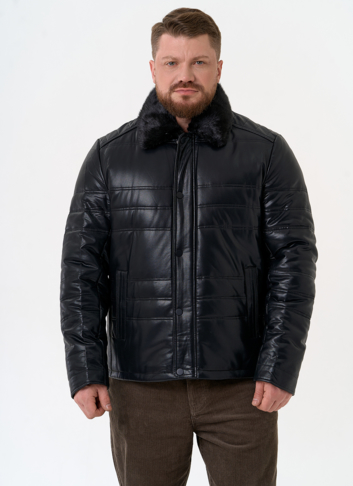 Пуховик из эко кожи с воротником стойкой Пуховик из эко кожи с воротником стойкой
