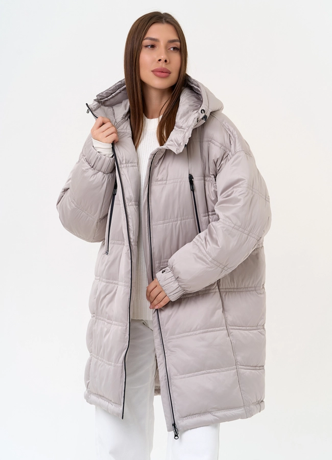 Женский светлый пуховик с капюшоном модель № 31585 универмаг малина