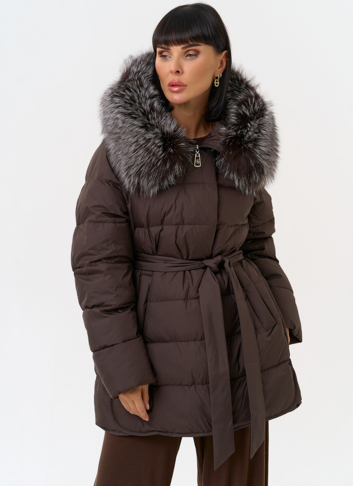 Женский пуховик с капюшоном из меха чернобурки