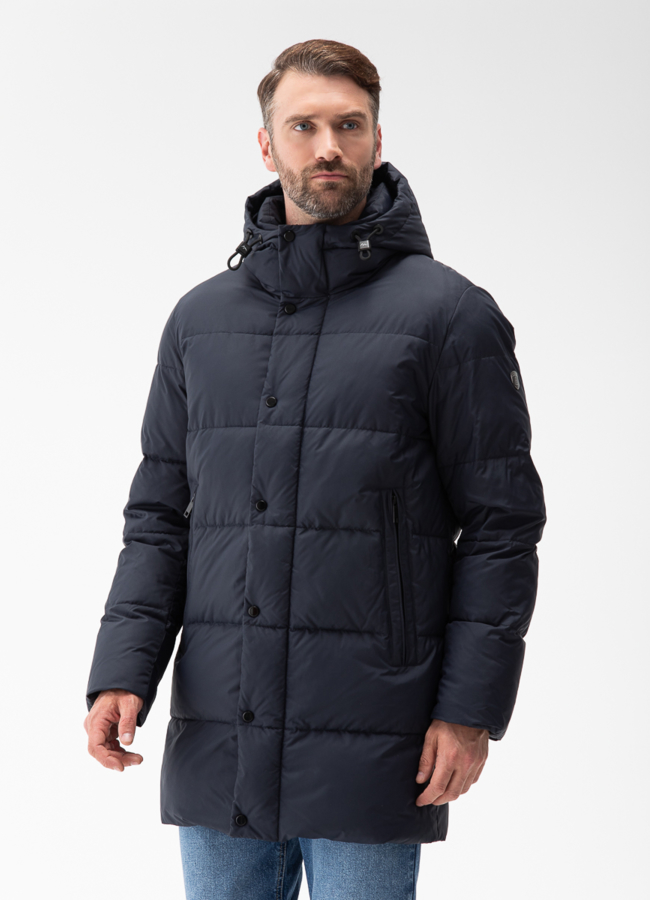 Мужской пуховик с капюшоном  модель № 27998 меха малина