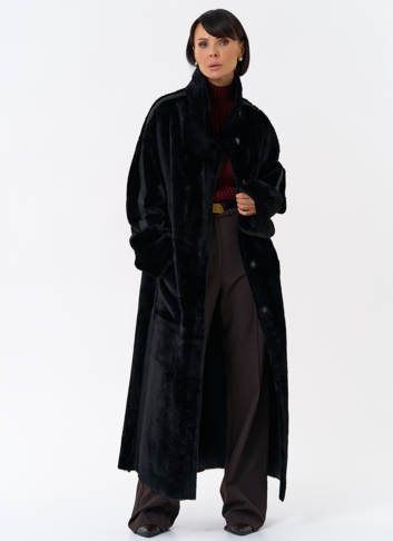 Женская двухсторонняя дубленка с воротником стойкой