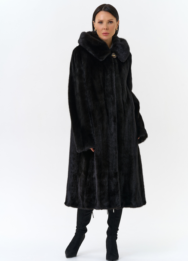 Шуба из норки в цвете махагон модель № 26691 меха малина