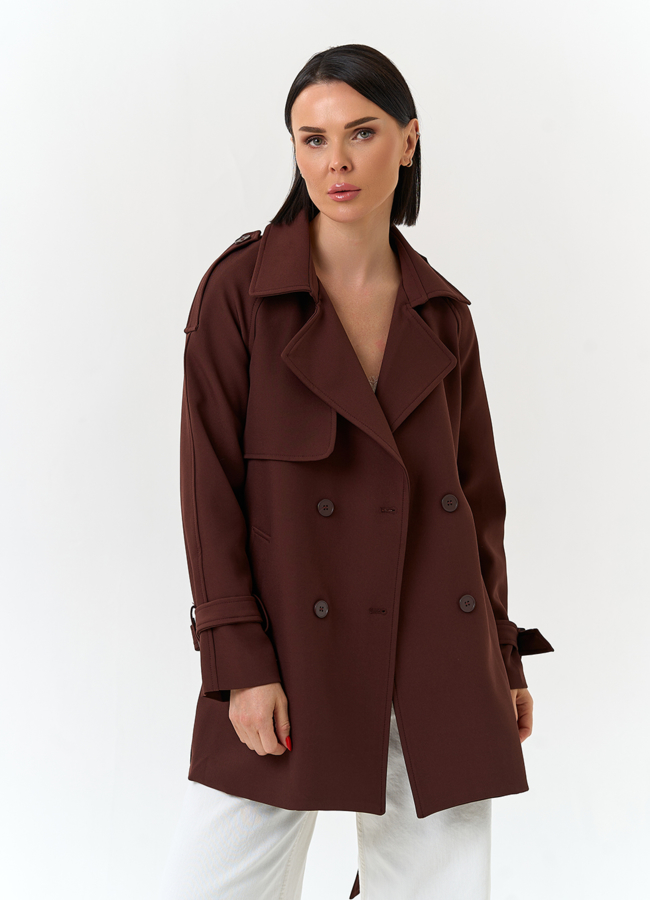 Женский укороченный плащ модель № 33094 меха малина