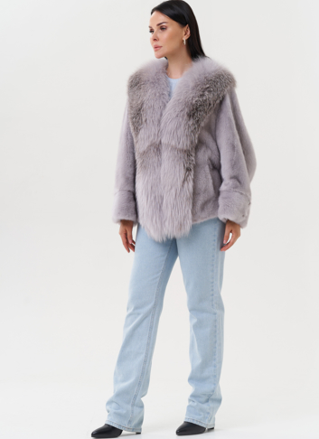 Укороченная норковая шуба с чернобуркой