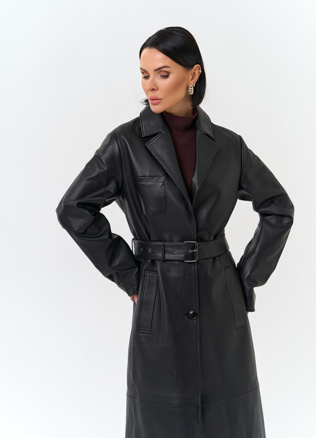 Женский длинный плащ из натуральной кожи модель № 32902 универмаг малина