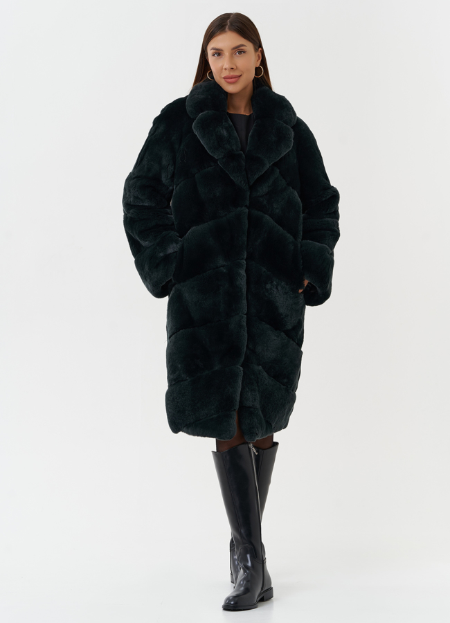 фото Шуба из меха кролика зеленого цвета модель № 28033