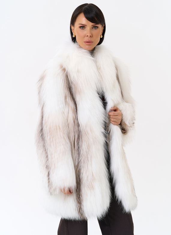 Белая шуба из лисы