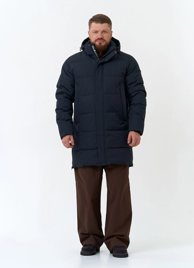 фото Мужской удлиненный пуховик с капюшоном модель № 34076 фото