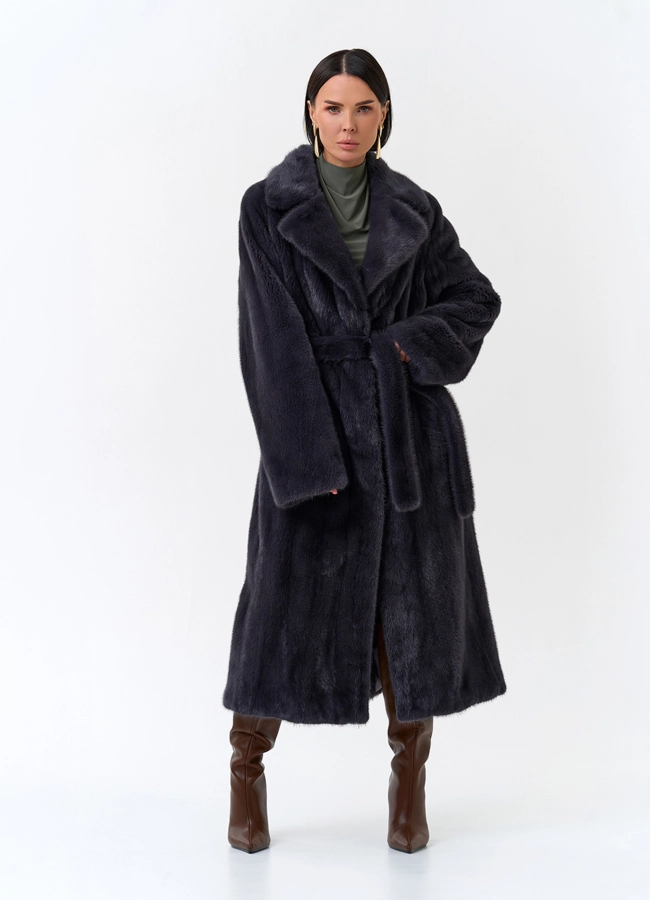 Женская шуба из меха норки с английским воротником модель № 33694 меха малина