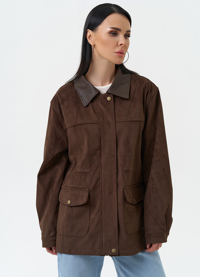 Женская парка из эко замши коричневого цвета модель № 30376 универмаг малина