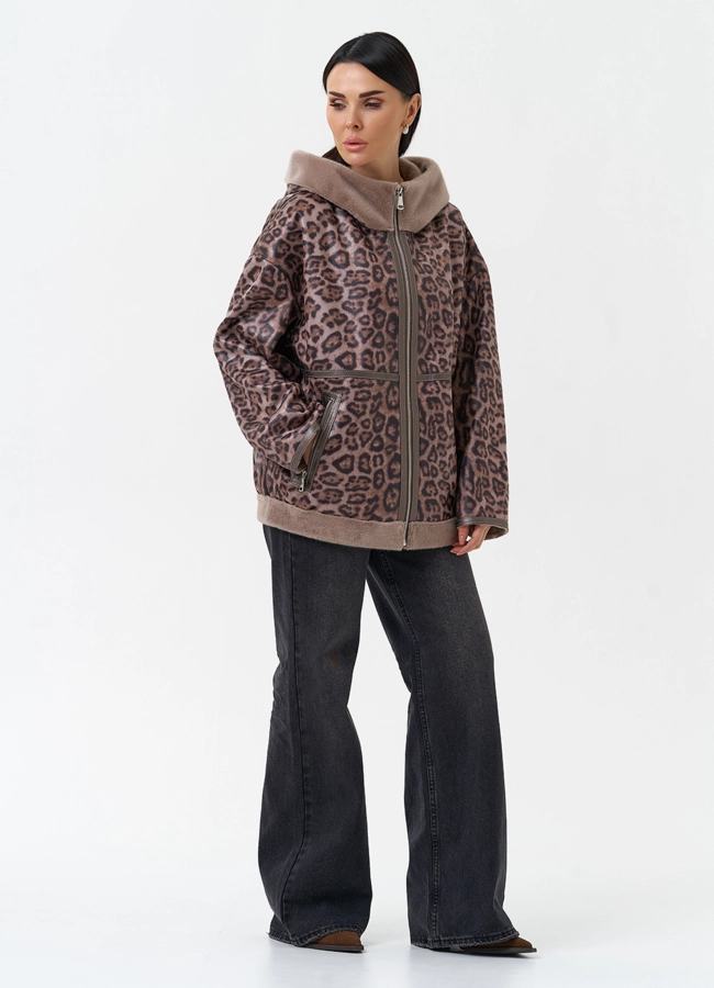 Женская дубленка из эко замши с капюшоном модель № 30208 в кредит