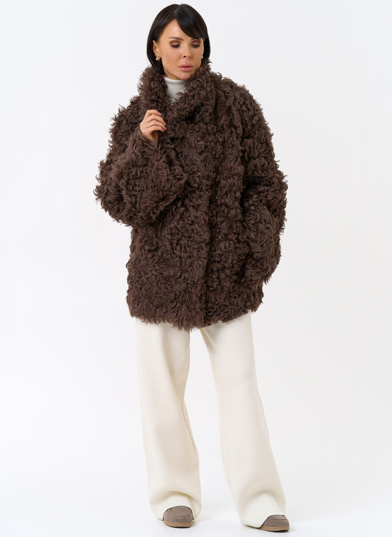 Женская двухсторонняя дубленка с воротником стойкой 