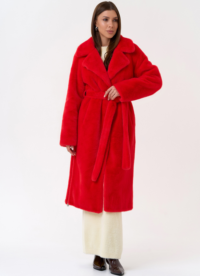 Женское пальто из эко меха с декоративными молниями модель № 31218 в рассрочку