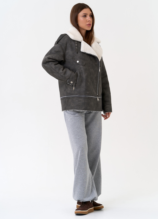 Женская дубленка трансформер из эко замши модель № 31353 универмаг малина