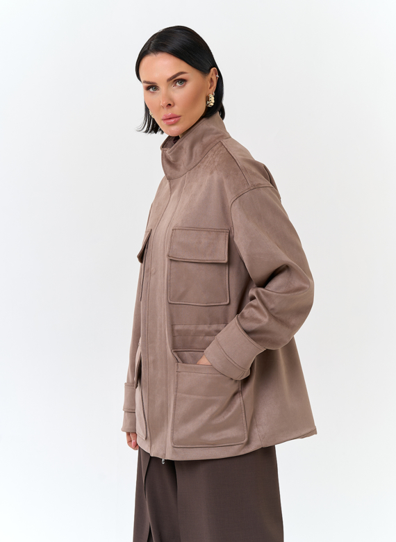 Женская куртка парка из эко замши 