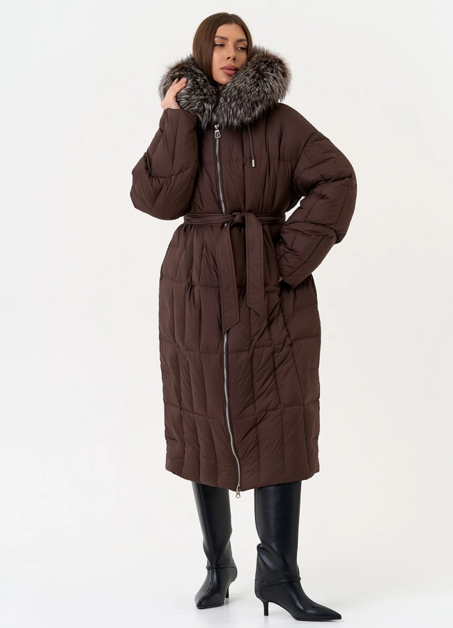 Женский пуховик с отделкой из чернобурой лисы модель № 31702 универмаг малина
