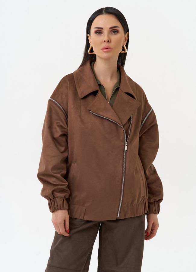 Куртка бомбер из эко замши со съемными рукавами модель № 30057 в рассрочку