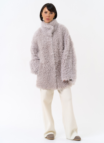 Женская двухсторонняя дубленка с воротником стойкой Женская двухсторонняя дубленка с воротником стойкой