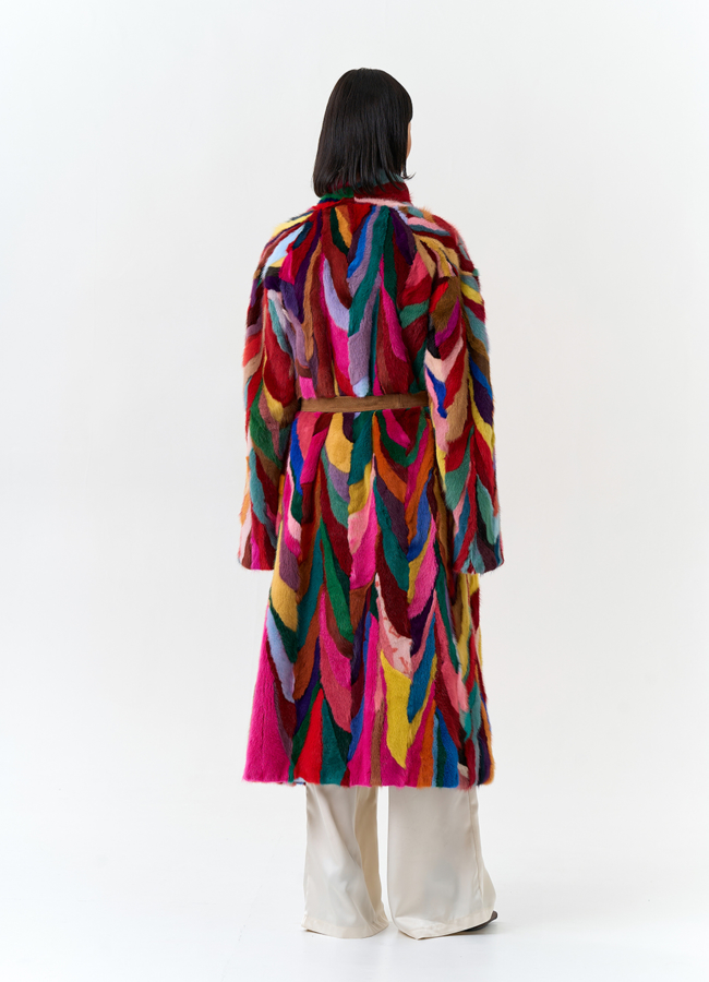 Норковая шуба в стиле пэчворк модель № 31299 в кредит