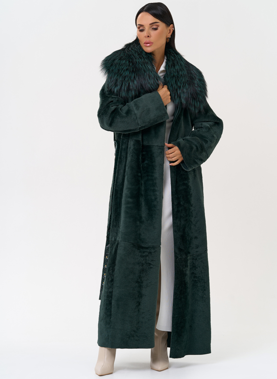 Женская двусторонняя дубленка из меха овчины Cortos с поясом из кожи питона