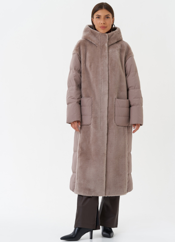 Комбинированное пальто с капюшоном