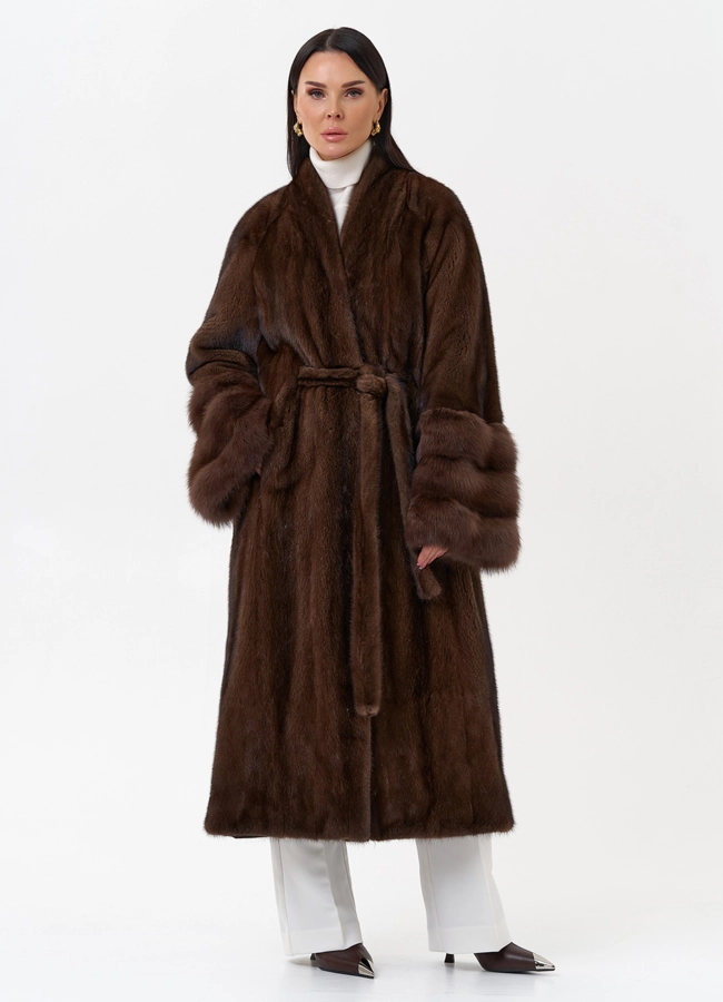 Шуба из скандинавской норки с куницей модель № 29258 универмаг малина