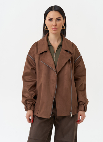 Куртка бомбер из эко замши со съемными рукавами