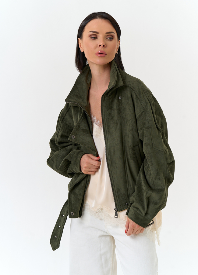 Женская куртка бомбер из эко замши  модель № 33034 универмаг малина