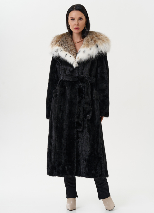 Норковая шуба с капюшоном из меха рыси модель № 31342 универмаг малина