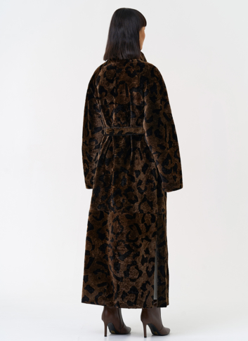 Женская натуральная дубленка с леопардовым принтом