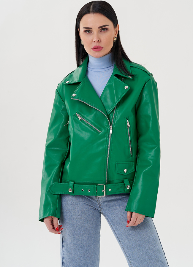 Куртка косуха из эко кожи  модель № 24031 меха малина