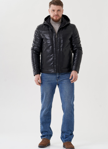 Мужская куртка из эко кожи с капюшоном Мужская куртка из эко кожи с капюшоном