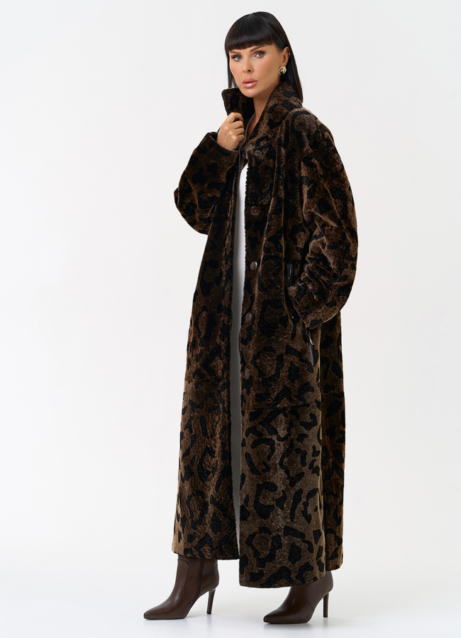Женская натуральная дубленка с леопардовым принтом модель № 31479 меха малина
