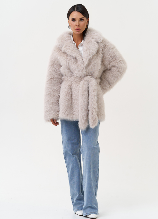 Женская шуба из эко меха в светло-сером цвете модель № 31242 в рассрочку