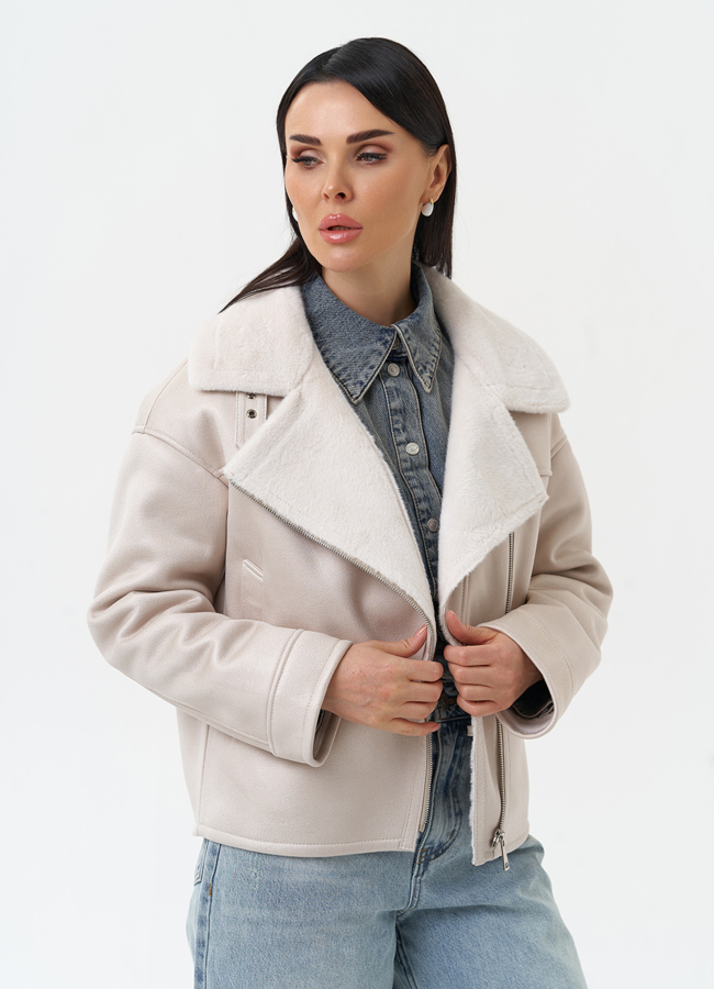 Короткая дубленка из эко замши модель № 30206 универмаг малина