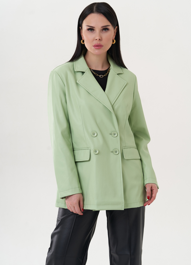 Пиджак из эко кожи с английским воротником модель № 26744 меха малина